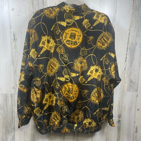 Oleg Cassini Vintage 100% Silk Luxury Printed Windbreaker Full Zip size L NWT - Picture 5 of 11